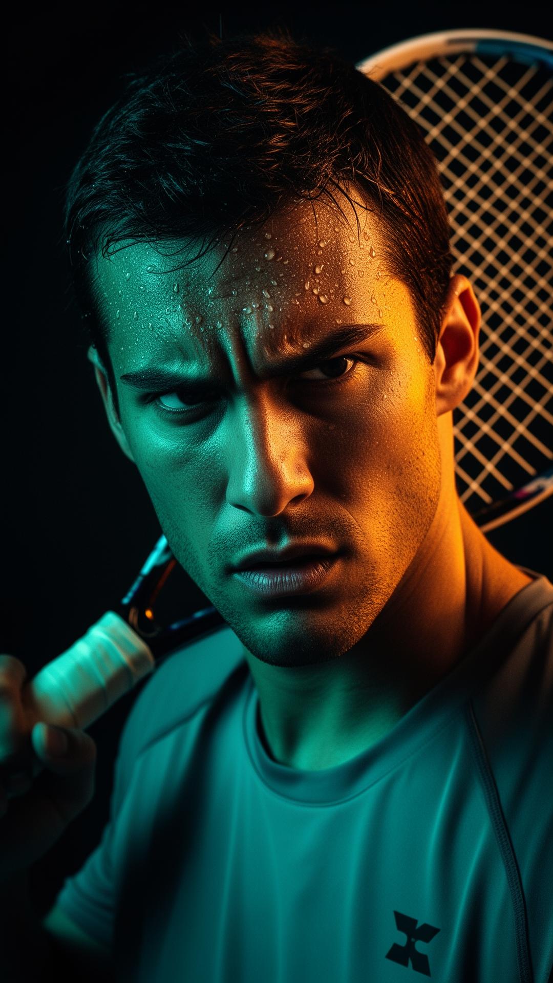 Squash player with intense focus